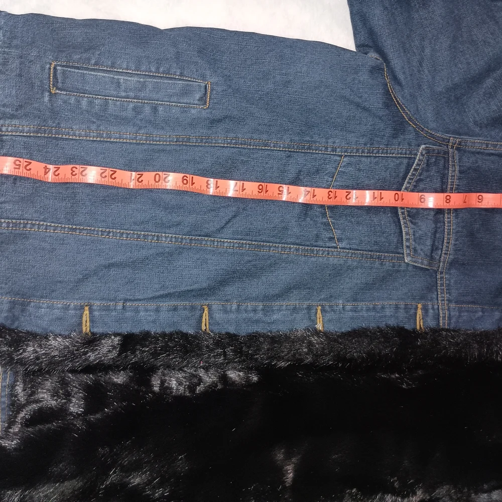 Dennis Basso Blue Denim Jacket with Black Faux Fur Trim - Picture 4 of 6